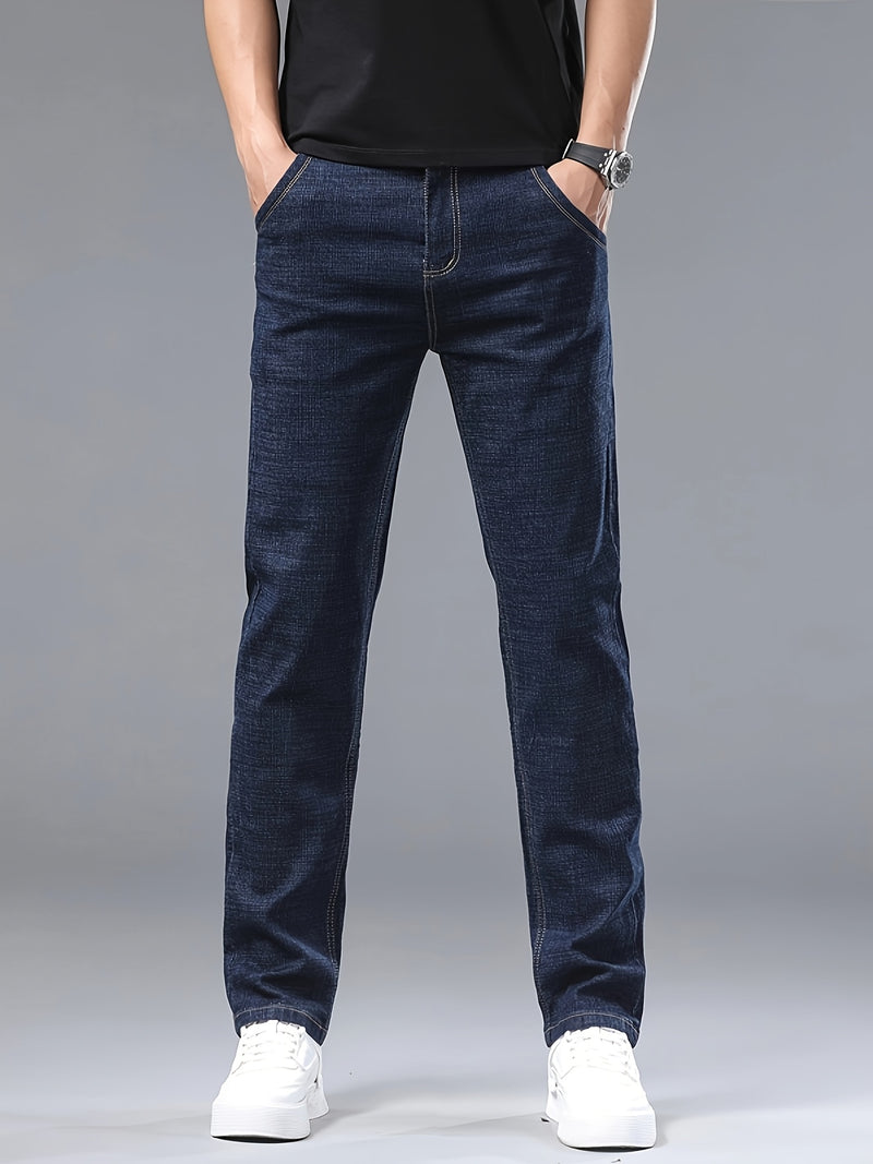 Men's Blue Business Casual Stretch Comfortable Jeans.