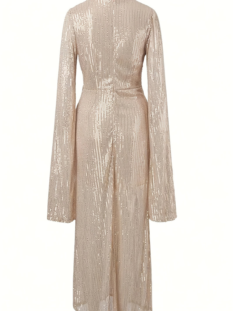 Women's Elegant -Neck Slit Dress Suitable for Party Dinner.