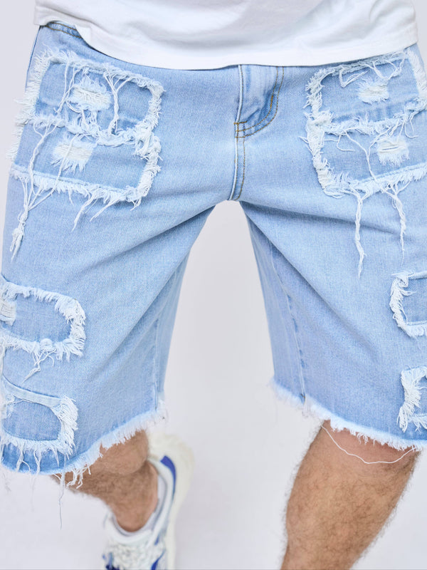 European and American New Trend Men's Five-Panel Shorts Jeans Solid Color.