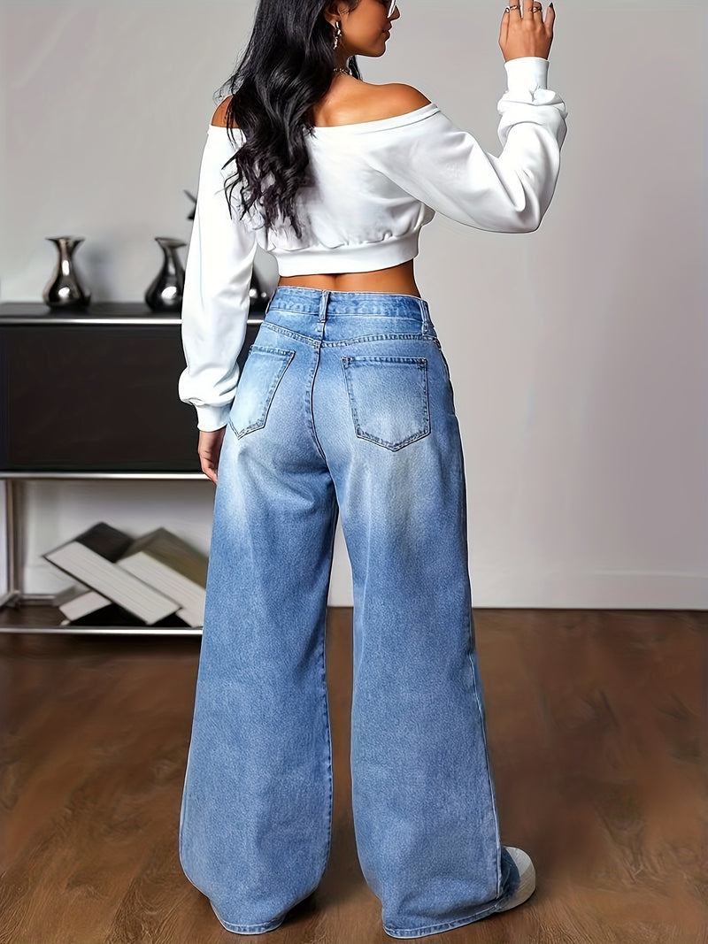Women's New Wide-Leg Casual Jeans, Stylish And Elegant.