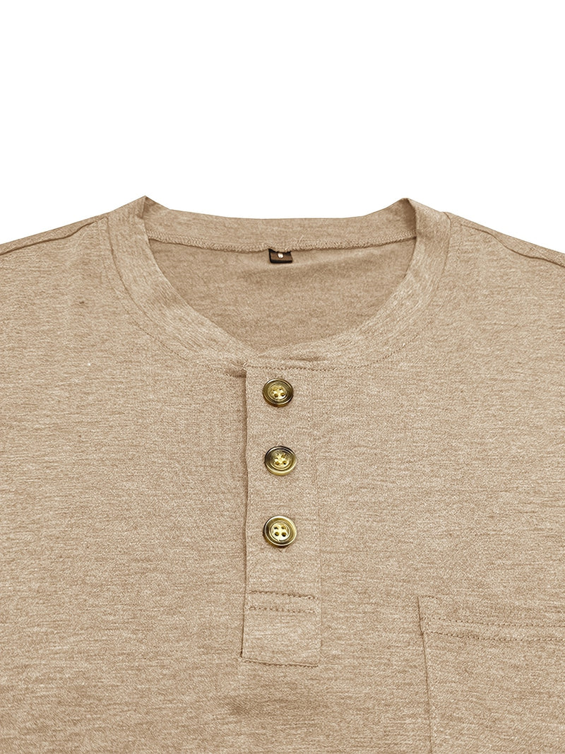 Men's Henley Round Neck Short Sleeve T-Shirt.