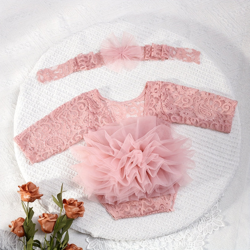 2pcs Newborn Girl Lace Tutu & Headband Set.