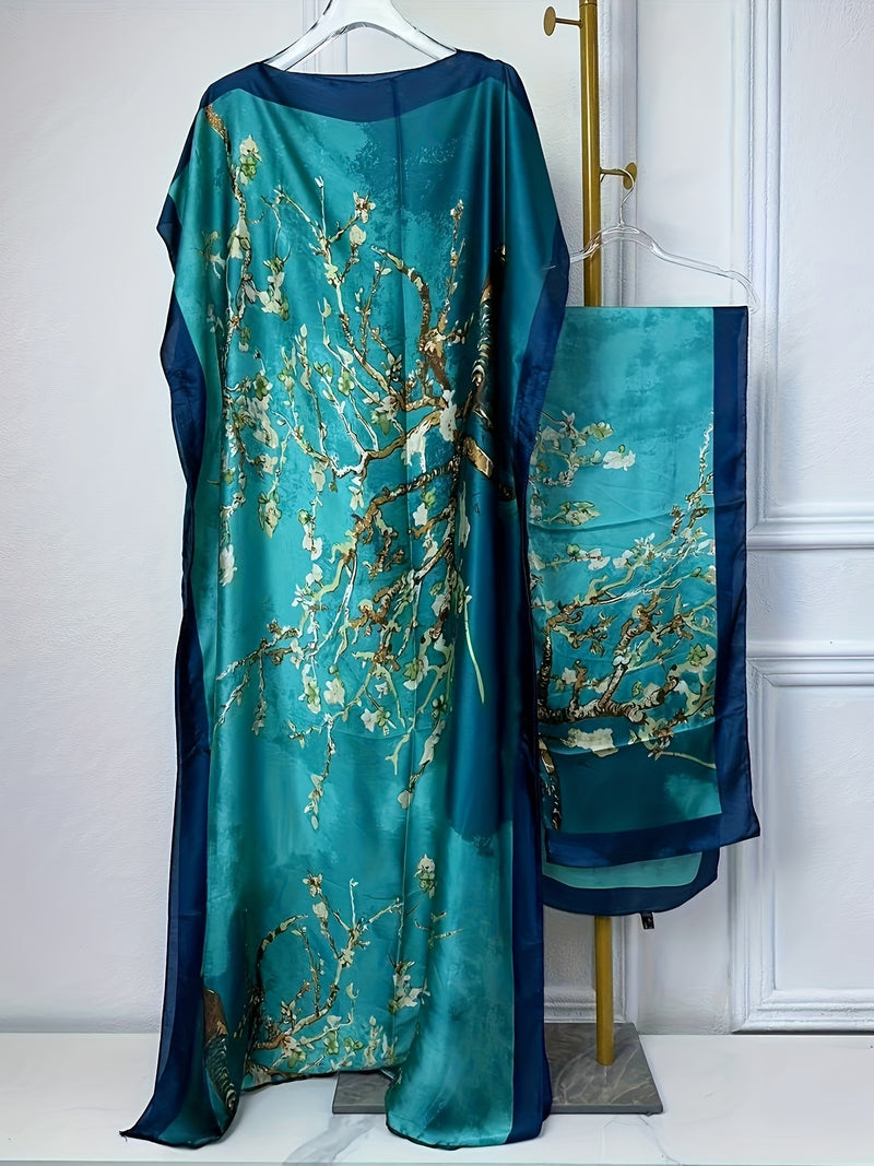 Women’s Tree Print Crew Neck Kaftan Dress.