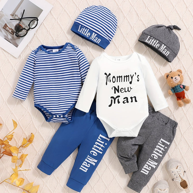 6pcs Baby Boy Outfit Set with Stripes - Spring/Summer Casual Wear.