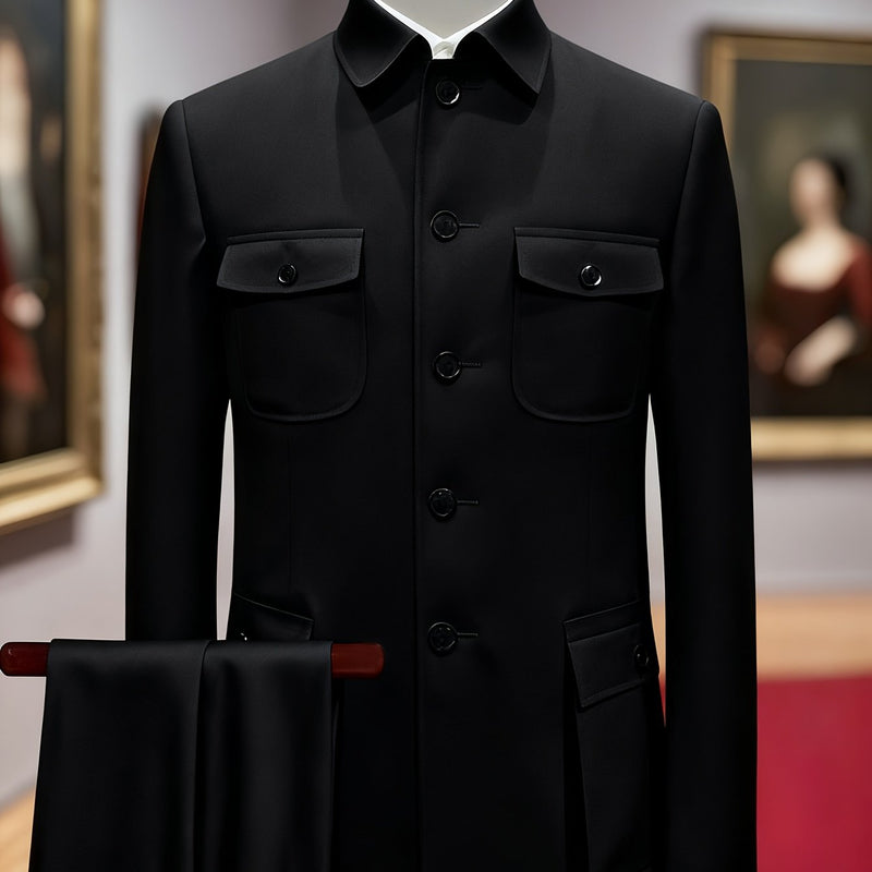 Men's Mandarin Suit Set with Western Pants Two-Piece Outfit