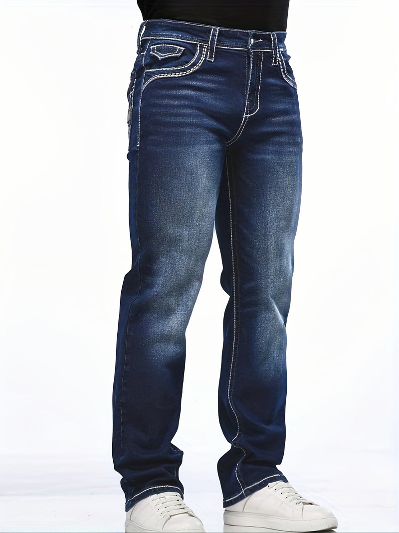 Men's Vintage-Inspired Slim Fit Embroidered Stretch Jeans.
