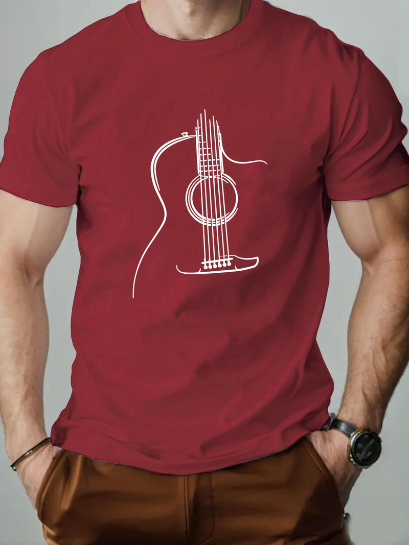 Men's Guitar Graphic Summer Casual Crew Neck Short Sleeve T-Shirt.