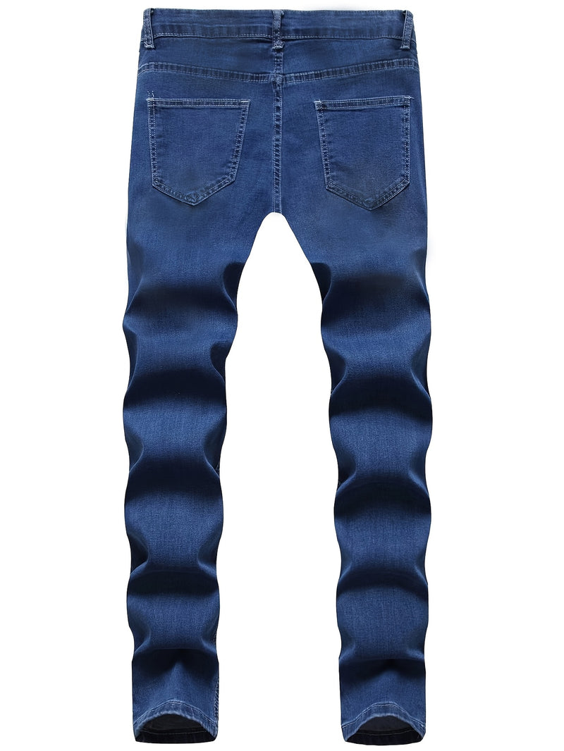 Men's Fashion Simple Solid Color Slim Fit Jeans.