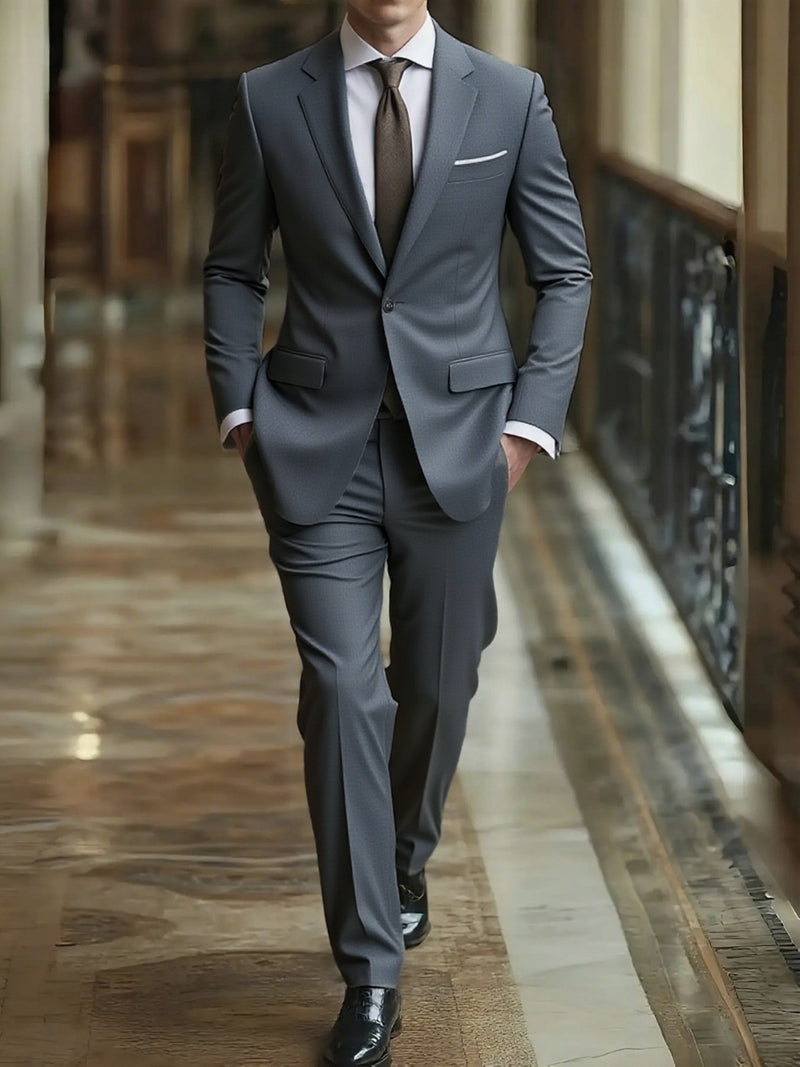 2pcs Men's Slim-Fit Black Suit Set.