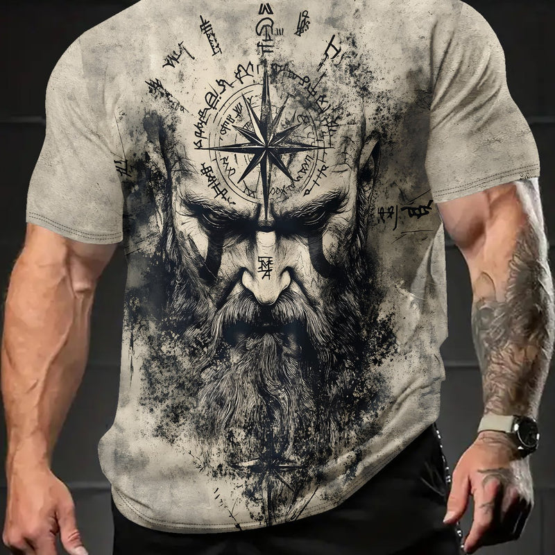 Summer Men's Wandering  Digital Printed Pattern T-shirt.