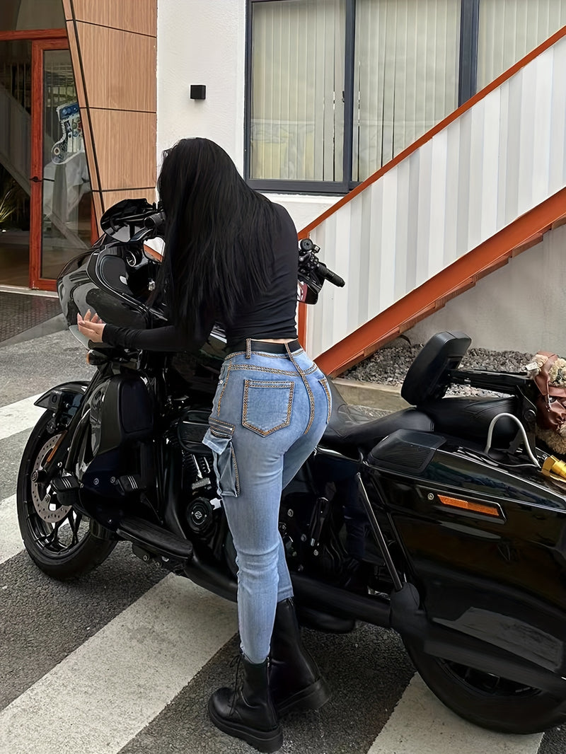 Women’s Multi-pocket Slim Fitted Cargo Jeans.