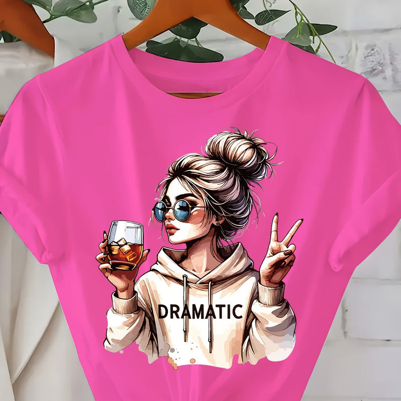 Women's Fashion Print Round-Neck Short-Sleeve T-Shirt.