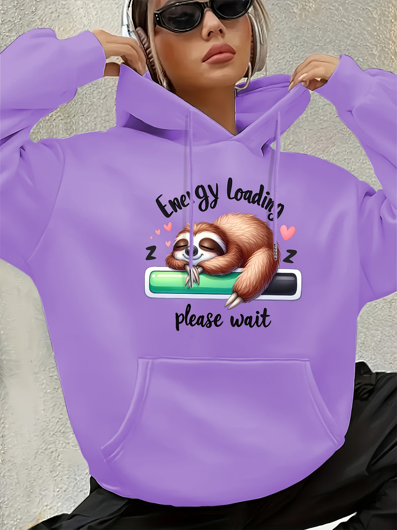 Women's Cute Sloth & Letter Print Hoodie.