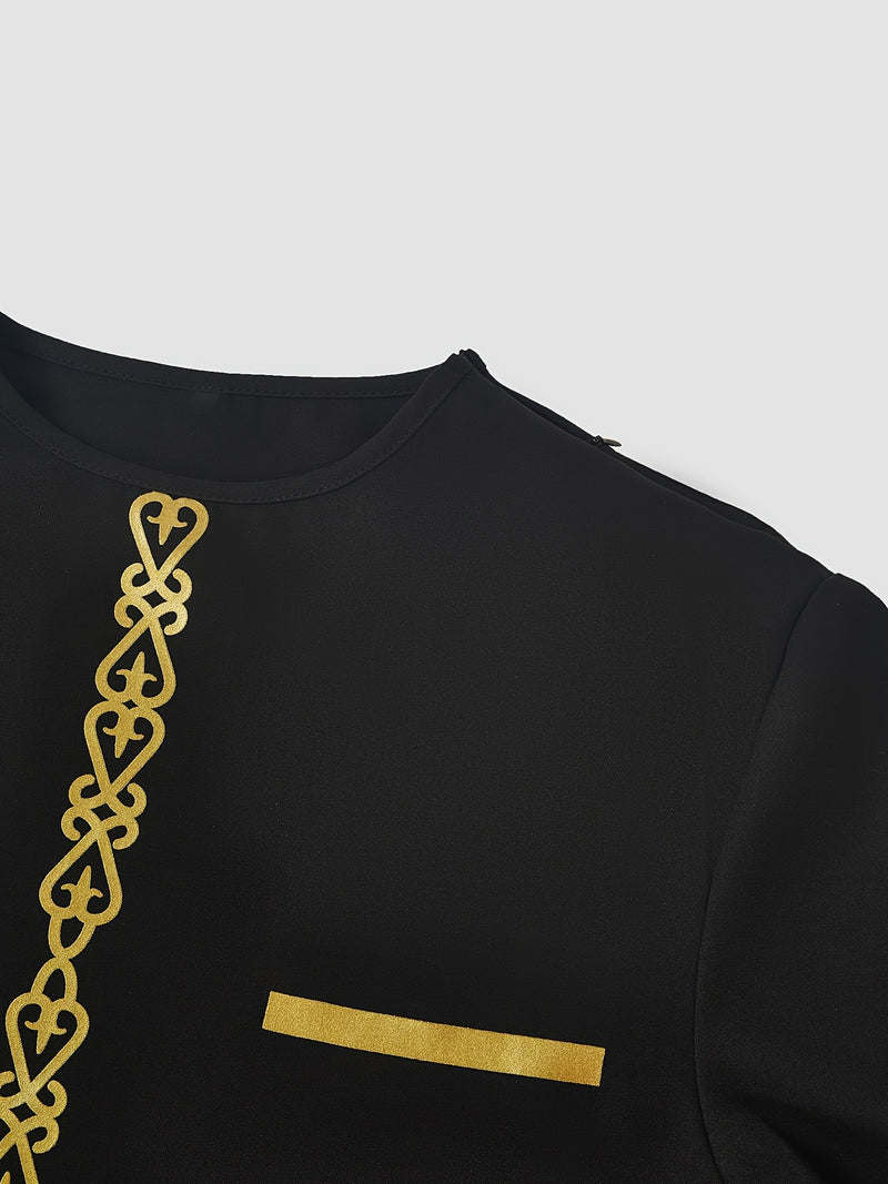 African Dashiki Men's Set, Long Sleeve, Button-Up, Stand Collar.