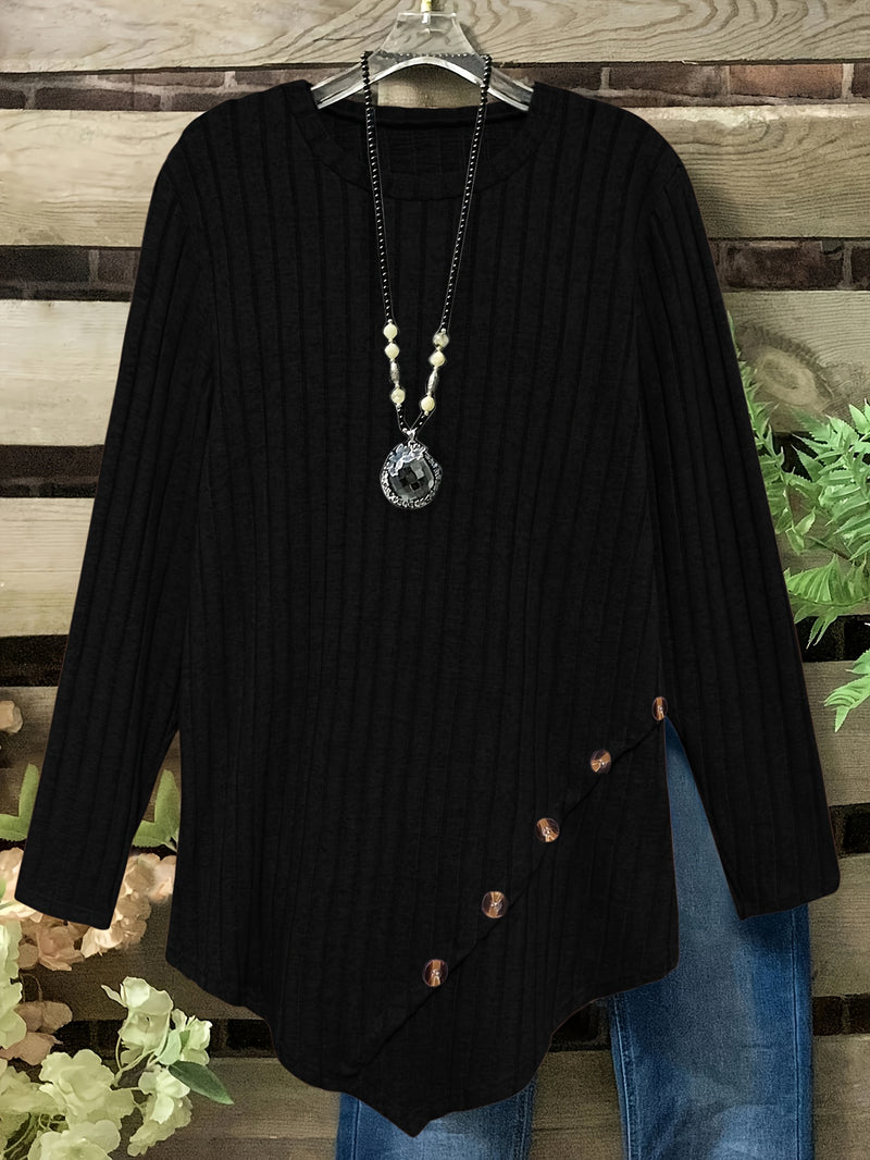 Women's Plus Size Lightweight Ribbed Long Sleeve T-Shirt.