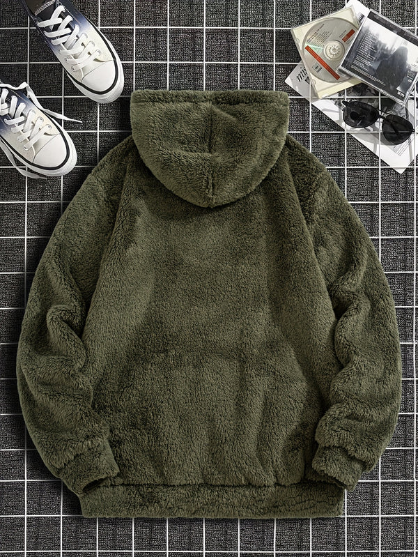 Men’s Solid Color Plush Hooded Sweatshirt.