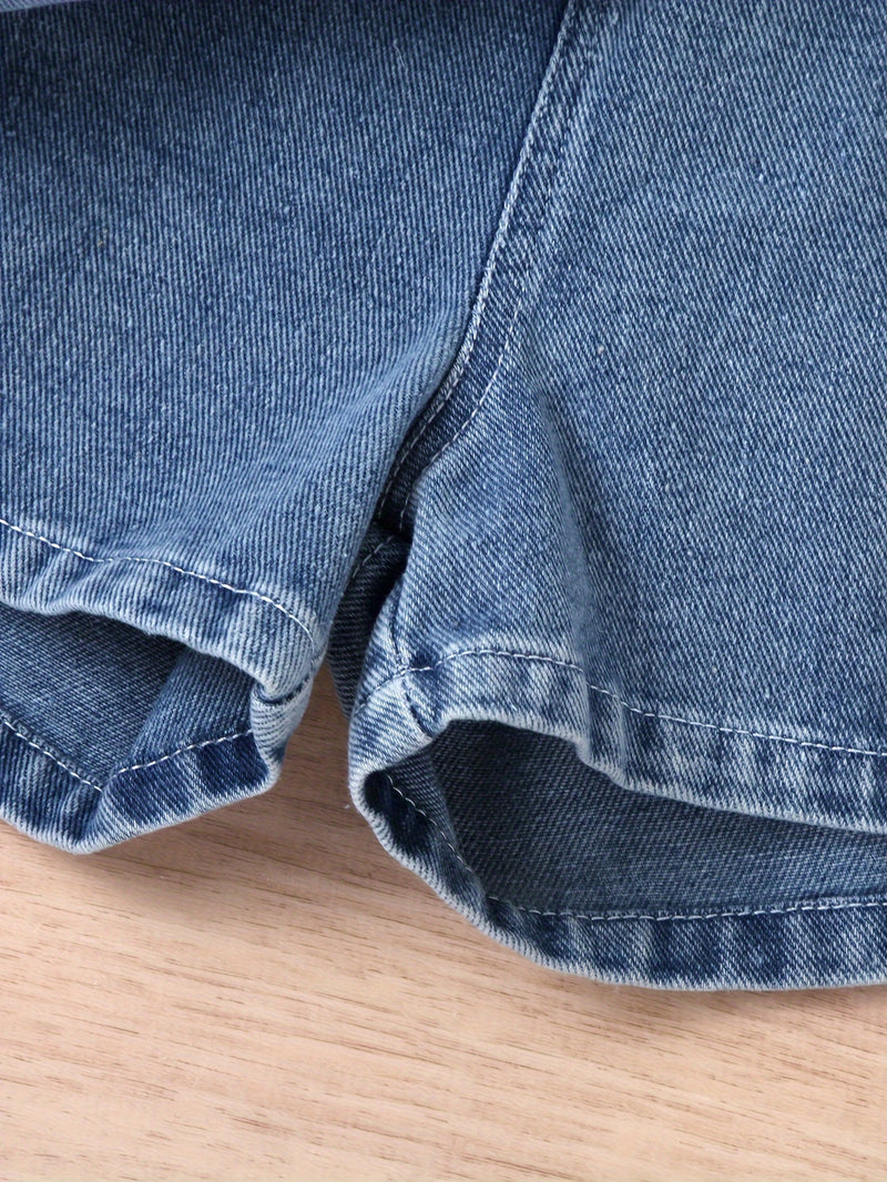 Girls' Denim Print Shorts, Versatile And Stylish.