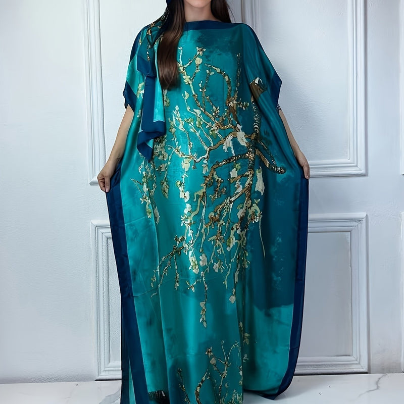 Women’s Tree Print Crew Neck Kaftan Dress.