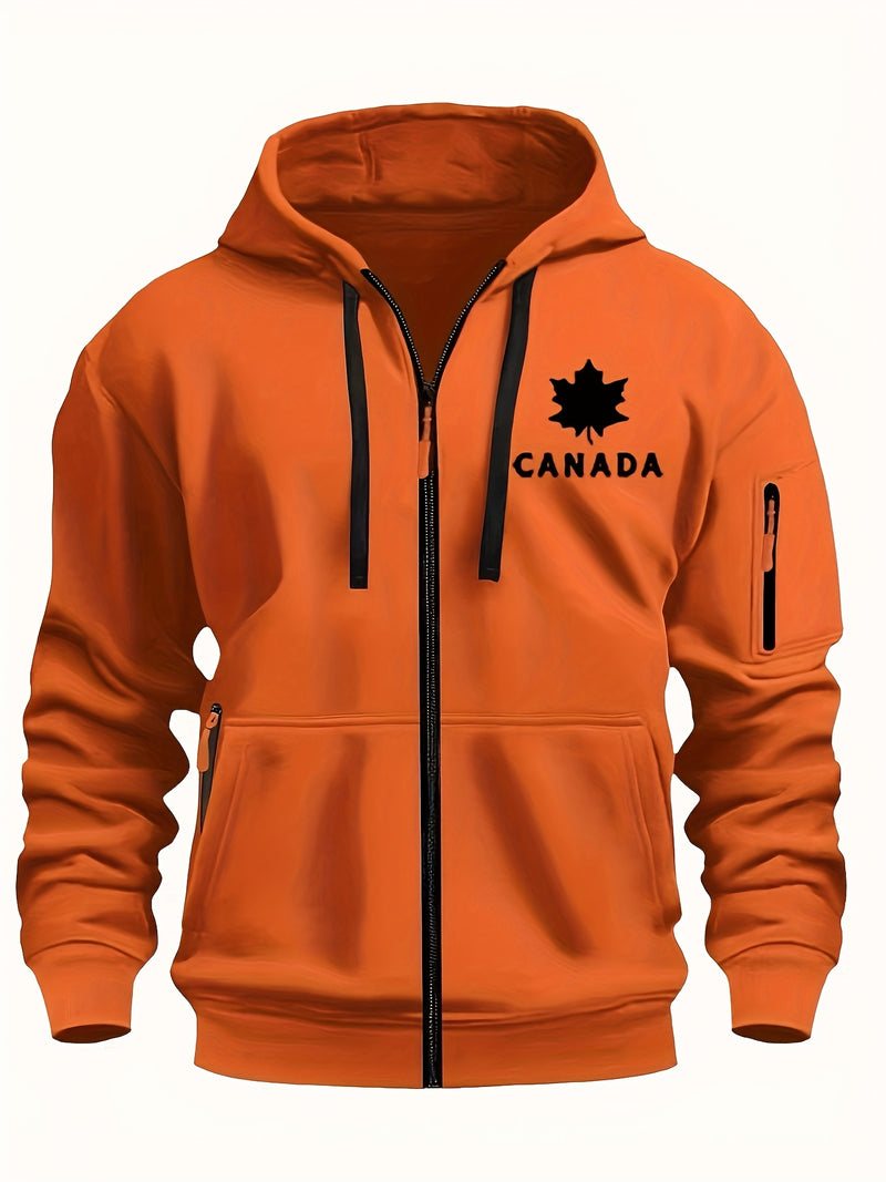 Men's Hoodie. Solid Color Long Sleeve Open Front Hooded Sweatshirt Jacket.