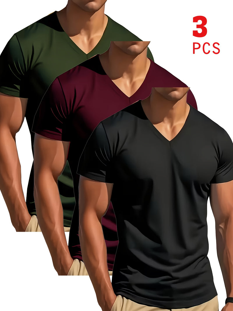 3pcs Men's V-Neck T-Shirts.