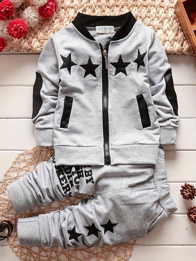 Boys Spring/Autumn Long Sleeve Outfit - Two-Piece Set with Star Print.