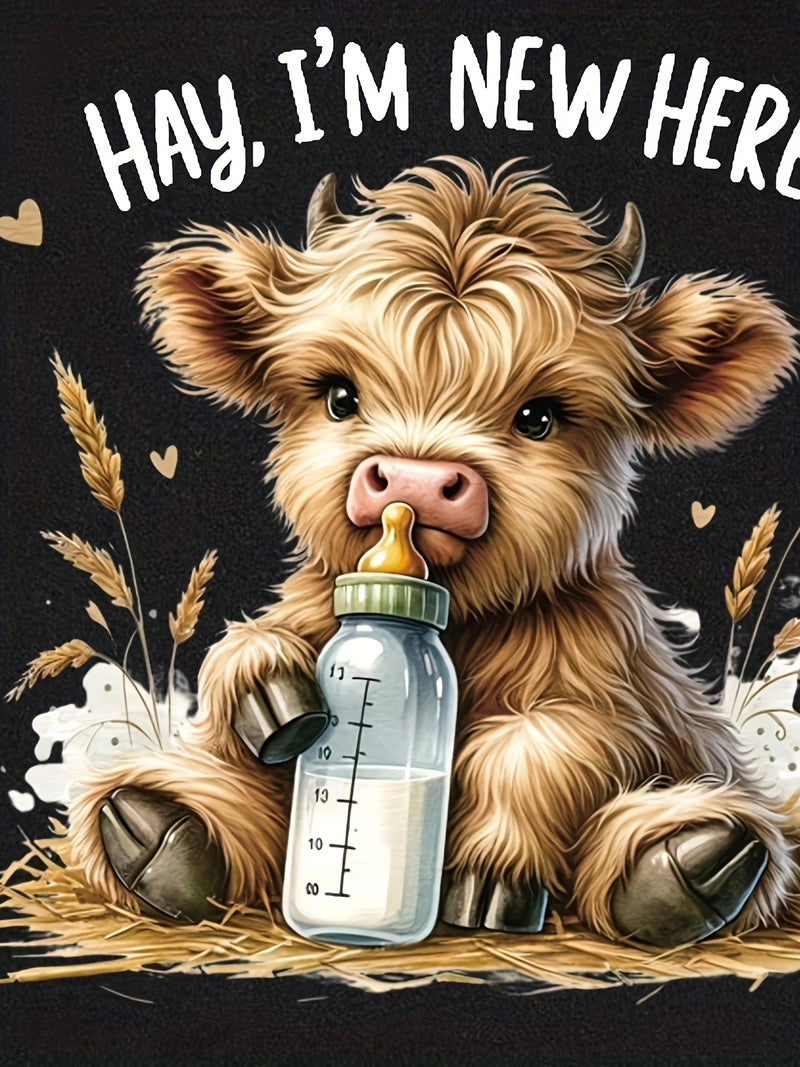 Hay I'M New Here Cartoon Pattern Print New Baby Footed Romper Four Seasons.