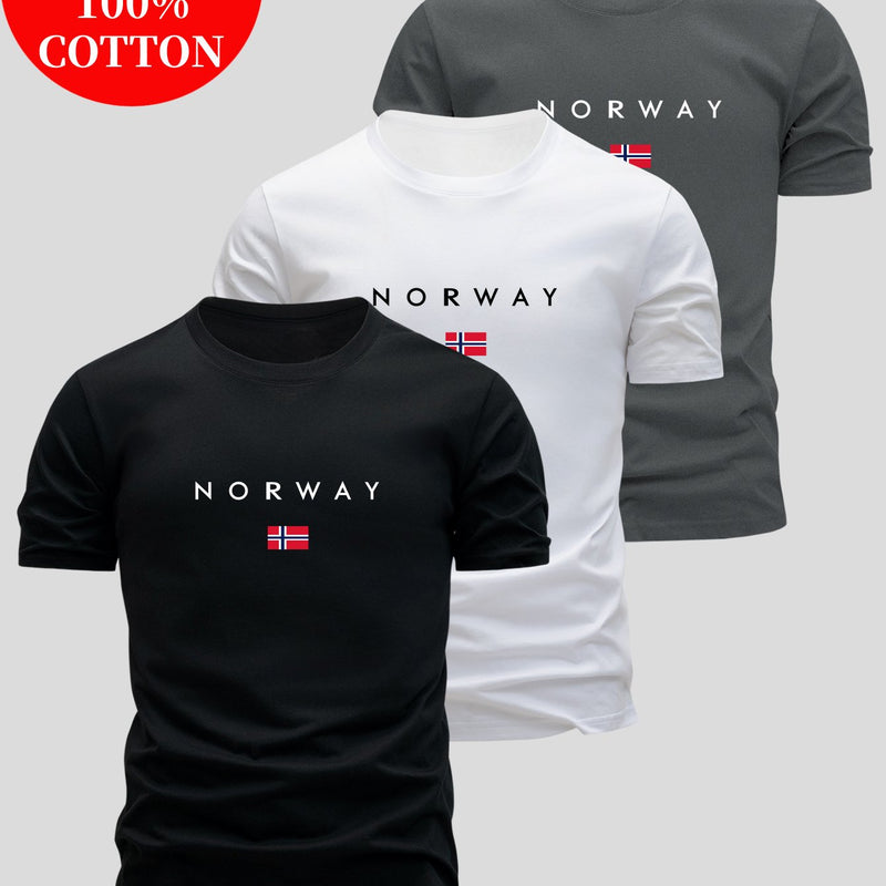 Set of 3 T-Shirts, Casual Summer Tops, Round Neck, Fitted for Men.