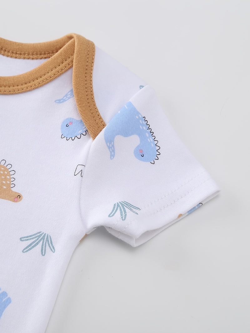 5pcs Baby Boy Bodysuit Set - Soft And Comfortable Short Sleeve Set.
