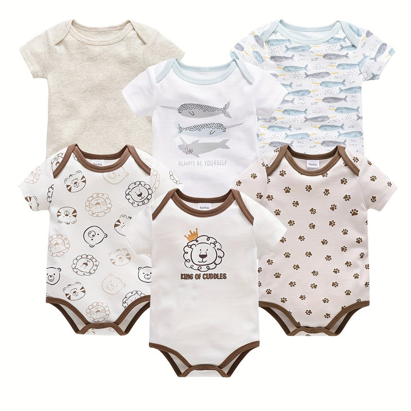 6pcs Newborn Baby Short-Sleeve Onesies.