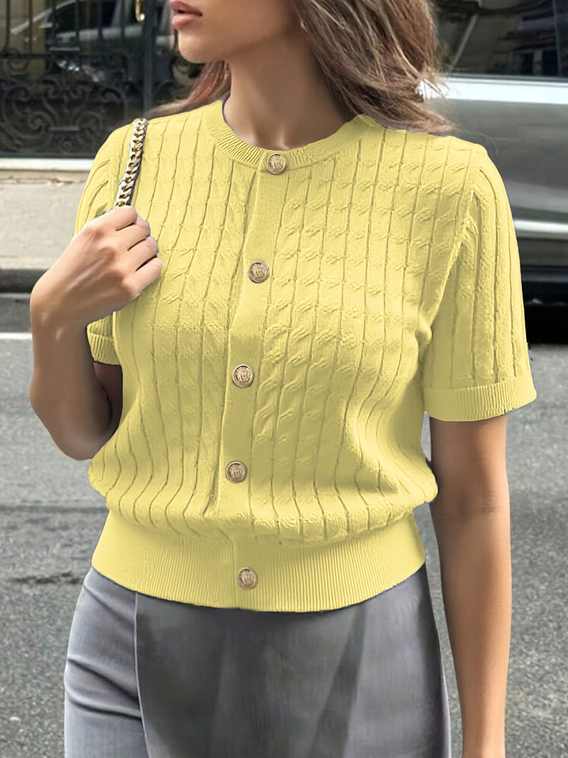 Women's Button-Front Solid Color Cable Blouse.