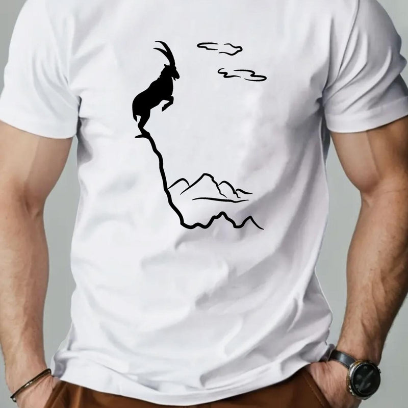 Men's Old Goat English Pattern Summer Casual Round Neck Short T-Shirt.