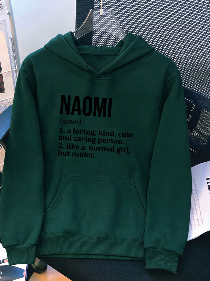 Women's Pocket Hoodie with Printed Lettering and Lining.