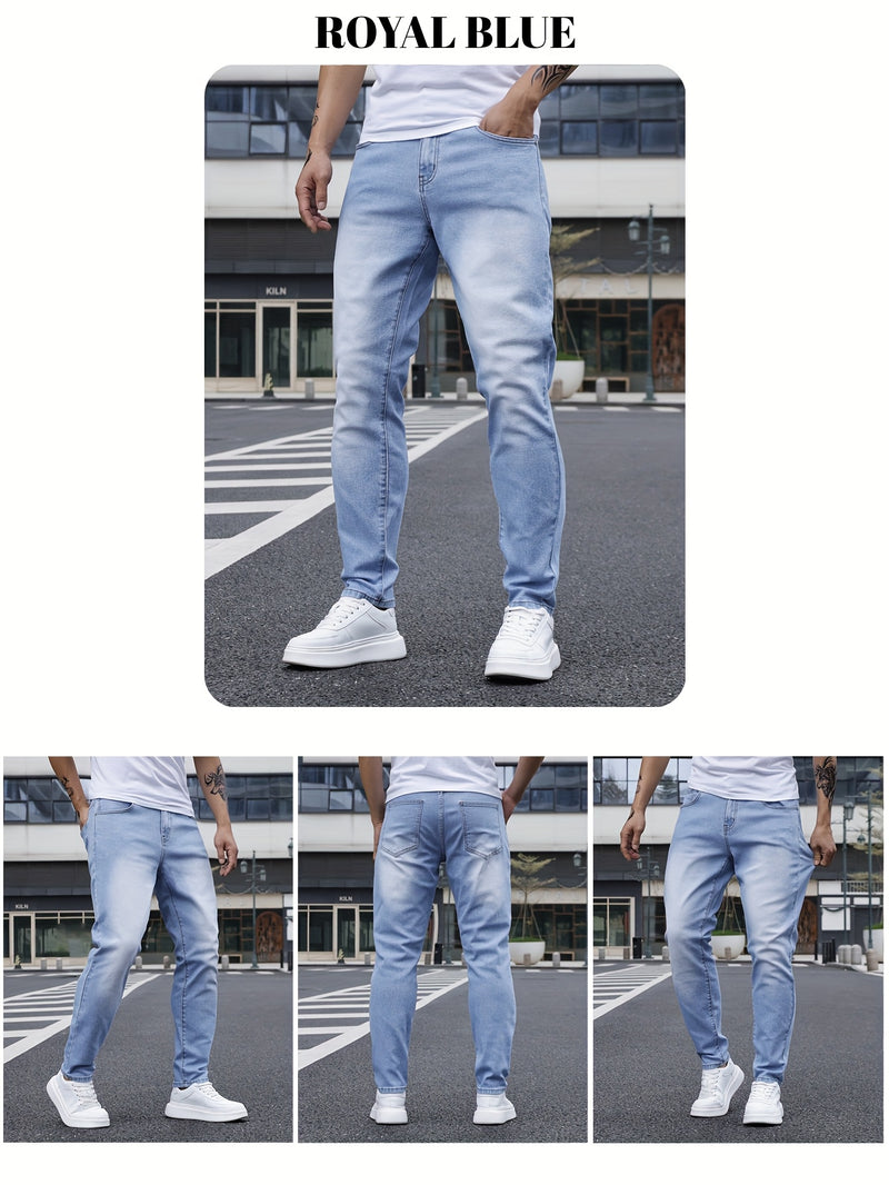 Men's Casual Washed Denim Jeans, Straight-leg pants.