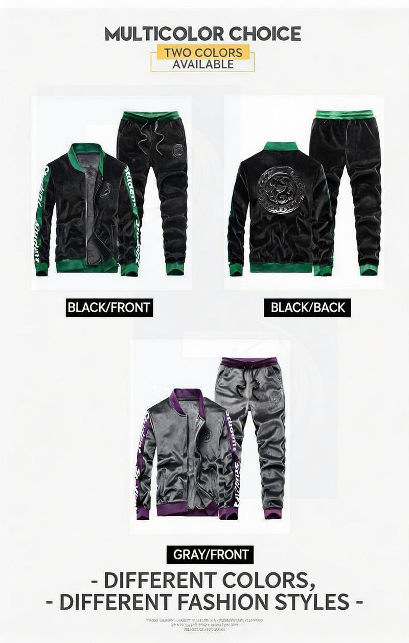 Student Fashion Velvet Sports Suit Men Premium Plush Casual Jacket Pants 2pcs.