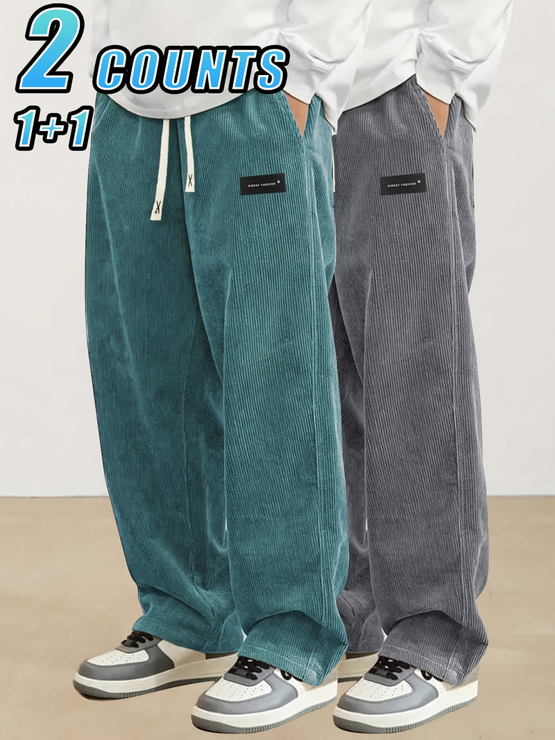 2pcs Set of Lightweight Breathable Corduroy Trousers for Men.