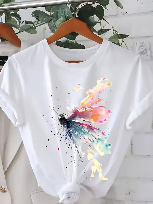Plus Size Women's Vibrant Butterfly Print T-Shirt.