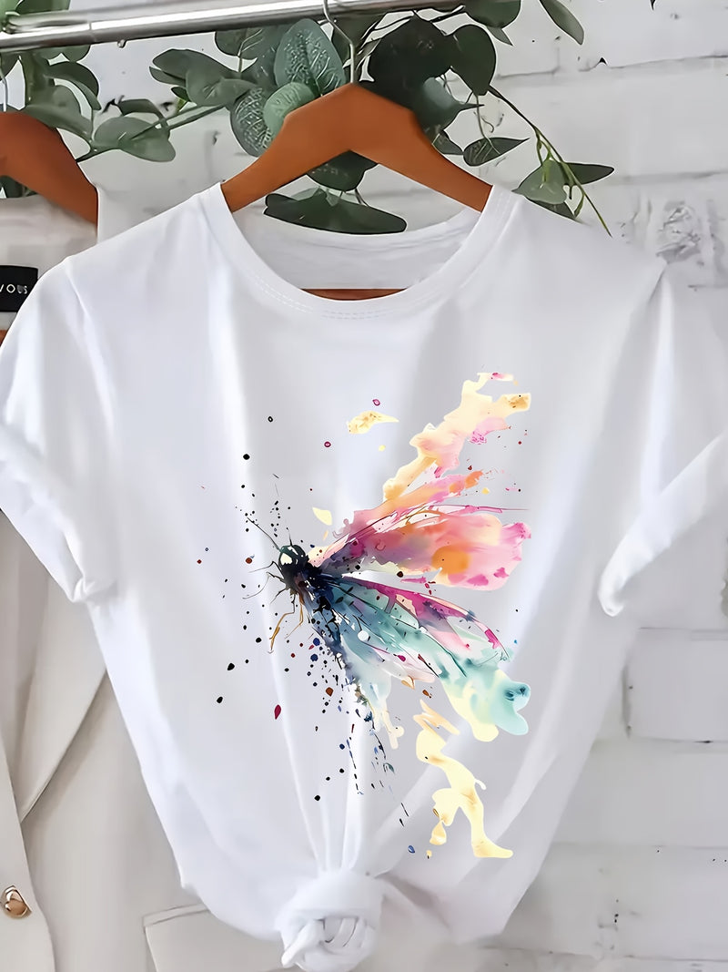 Plus Size Women's Vibrant Butterfly Print T-Shirt.