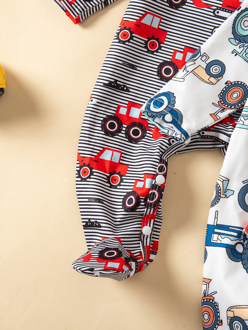 3pcs Set Kids Cartoon  Print Onesie, Baby.