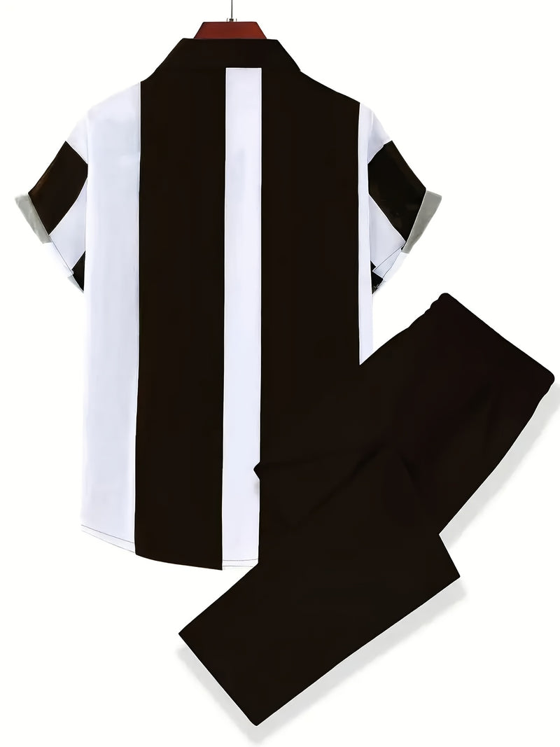 Men's Casual Stylish Short-Sleeve Shirt And Pants Set.