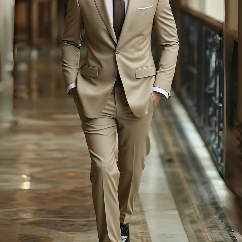 2pcs Men's Slim-Fit Black Suit Set.