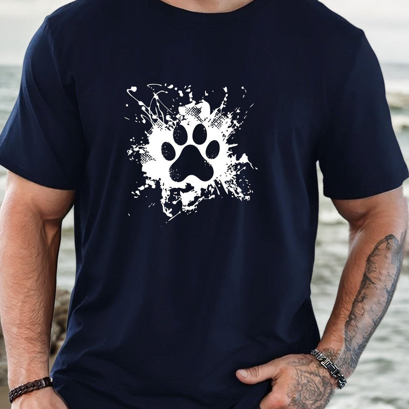 Men'S Casual Summer T-Shirt with Paw Print Design.