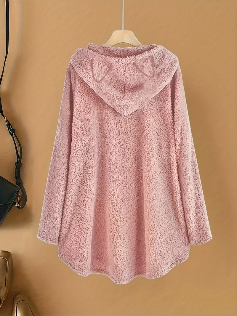 Women's Fashion Fluffy Embroidered Cat Ear Casual Hoodie.
