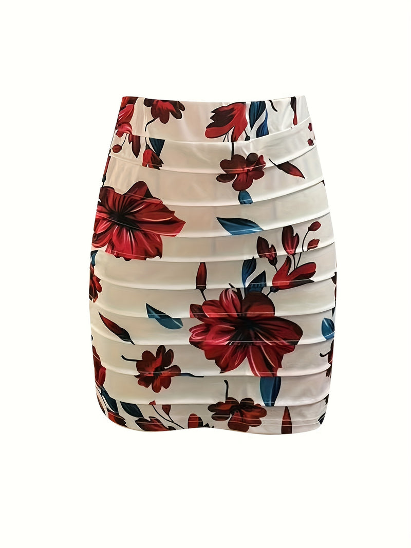 Women’s Two-piece Skirt Set, V Neck Cami Top & Floral Print Skirt Outfits.