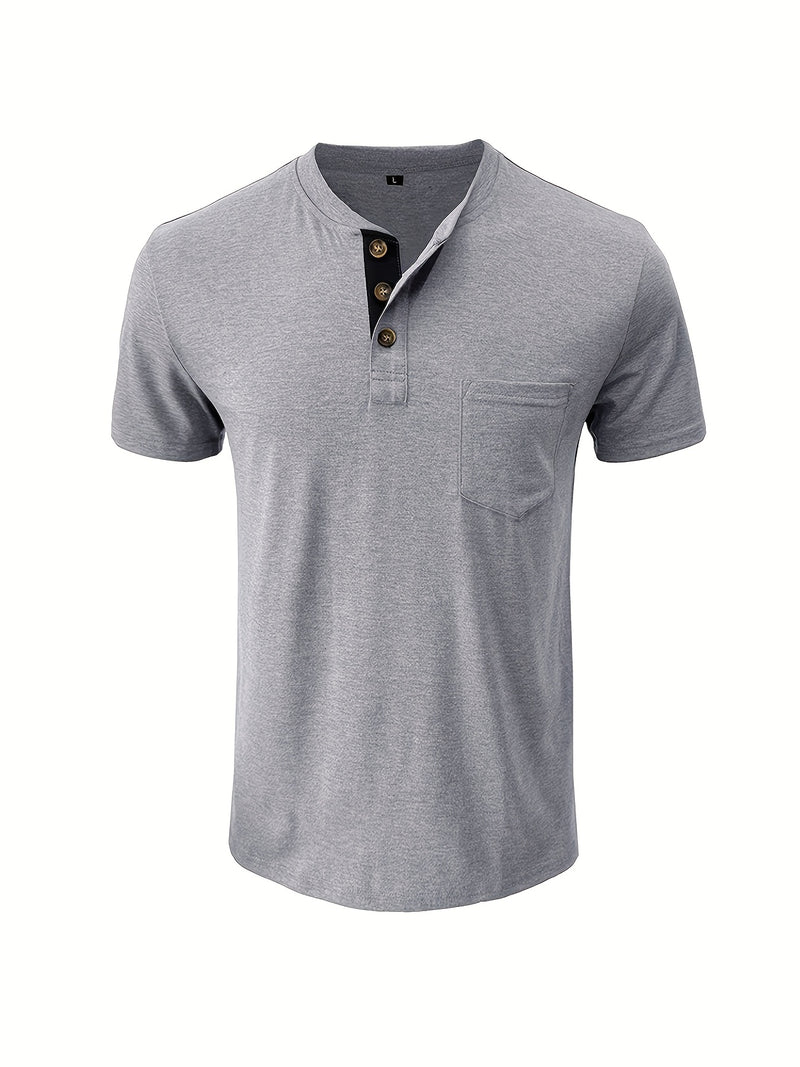 Men's Henley Round Neck Short Sleeve T-Shirt.