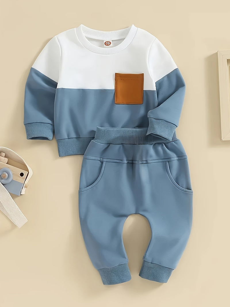 2pcs 0-2 Years Old Baby Boy Winter Clothes Contrast Color Long-Sleeved.