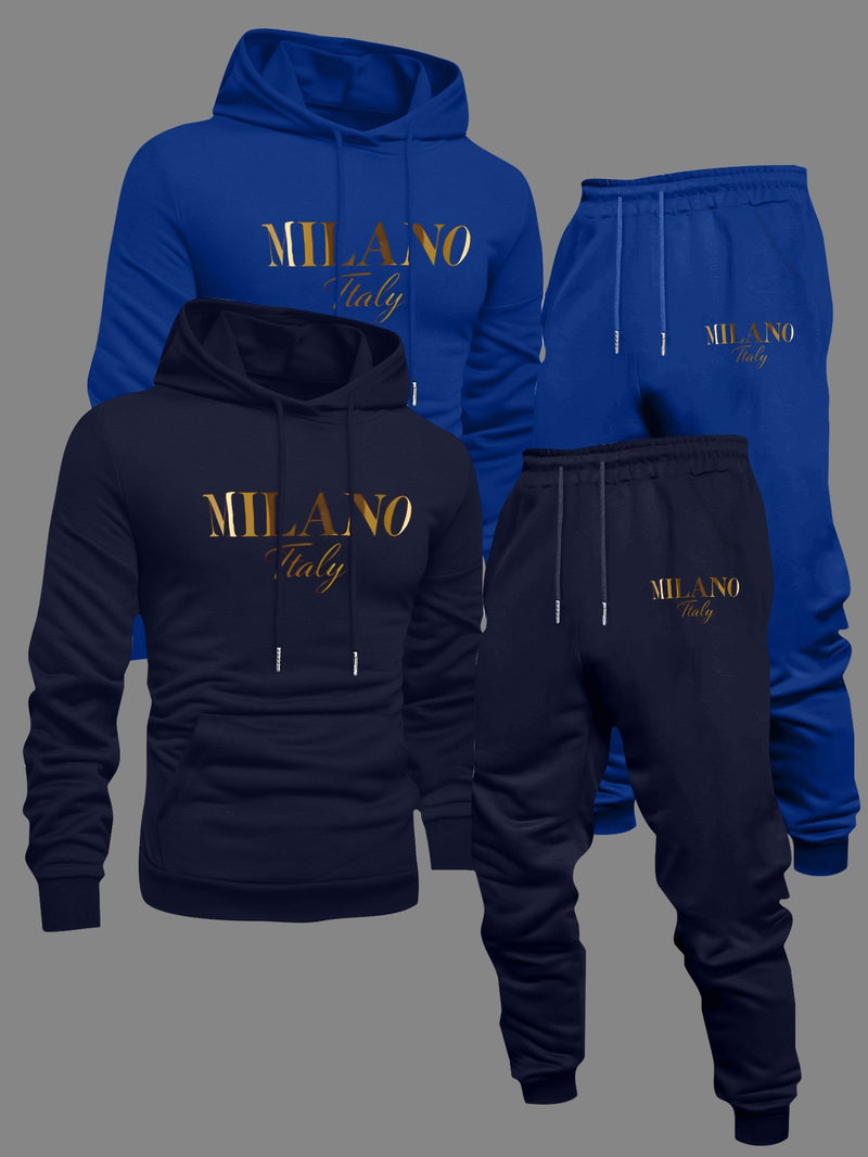 Men's Fashion Slogan Hoodie Four-Piece Set with Drawstring Elastic.