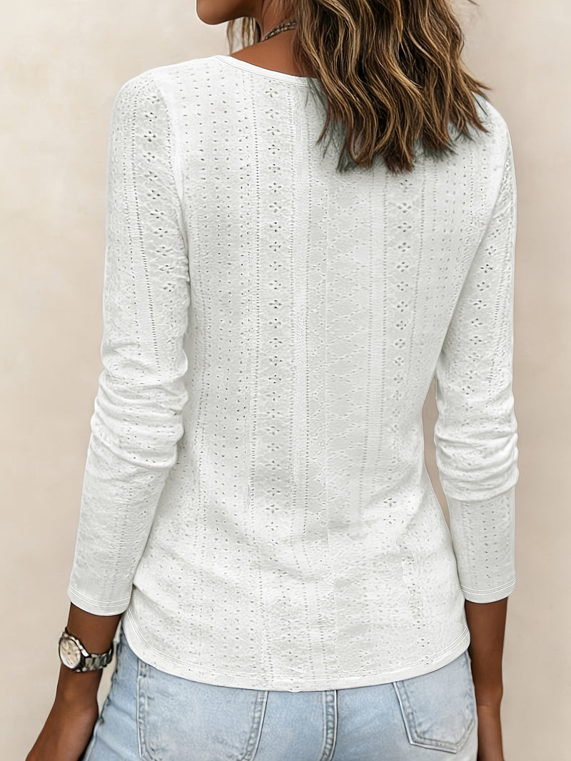 Women's Casual Fashion Solid Color Hollow Embroidery Long Sleeve.
