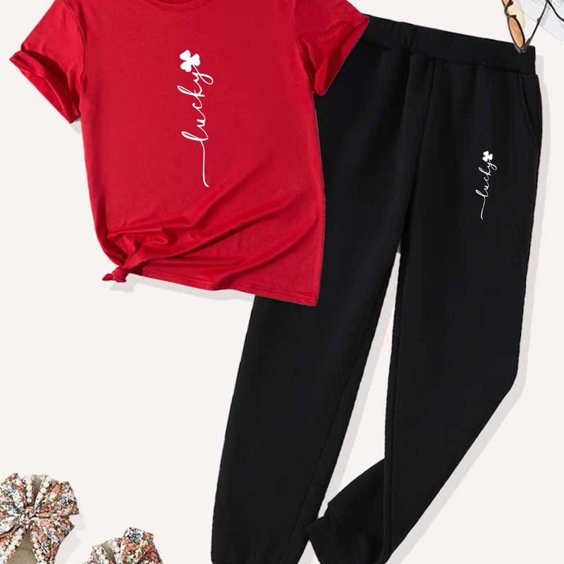 Women’s Two-Piece Set, Short-Sleeved T-Shirt Top And Casual Pants Bottom.