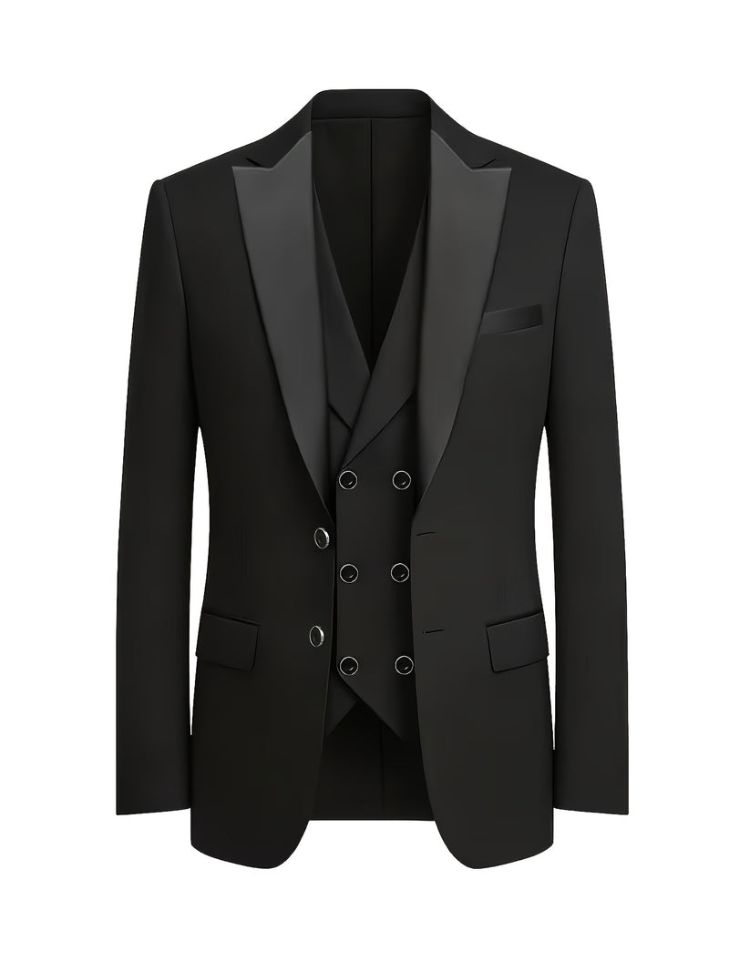 Men's Three-Piece Suit, Formal Business Attire Set, Includes Jacket.