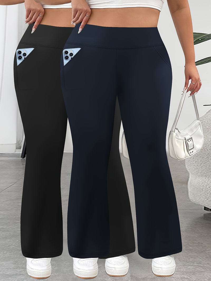 Women’s 2-Pack - Plus Size High-Waisted Flare Pants with Slant Pockets.